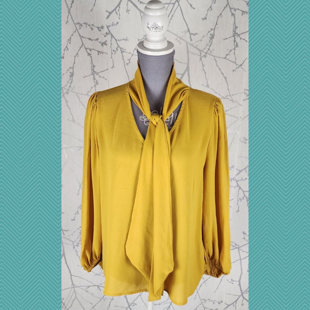 Limelight Yellow Tie Neck V-Neck Blouse Career